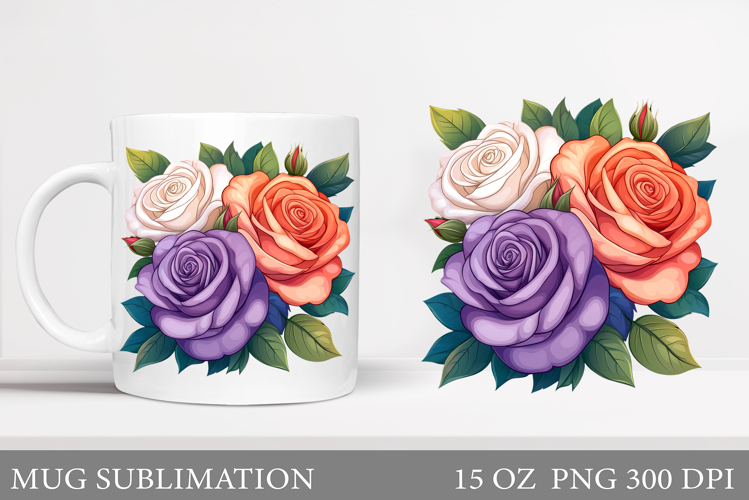 Roses Mug Wrap Design. Flowers Mug Sublimation