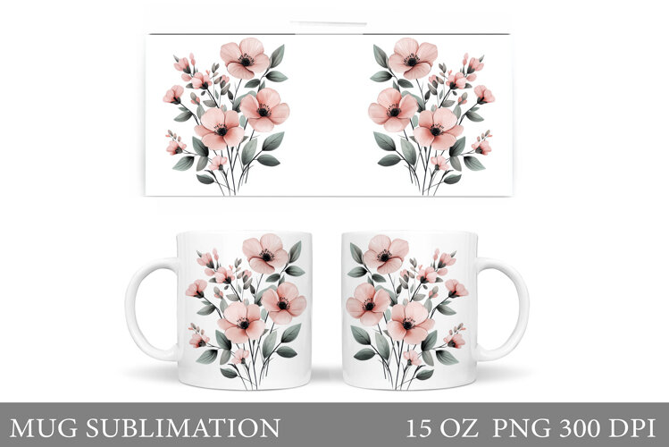 Flowers Mug Wrap Design. Wildflowers Mug Sublimation example image 1