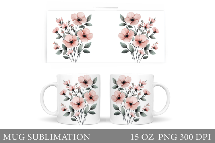 Flowers Mug Wrap Design. Wildflowers Mug Sublimation
