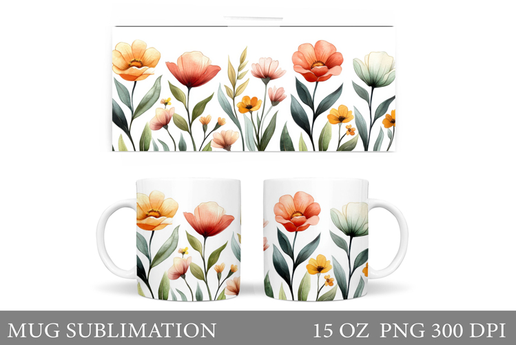 Flowers Mug Sublimation. Floral Mug Wrap Design