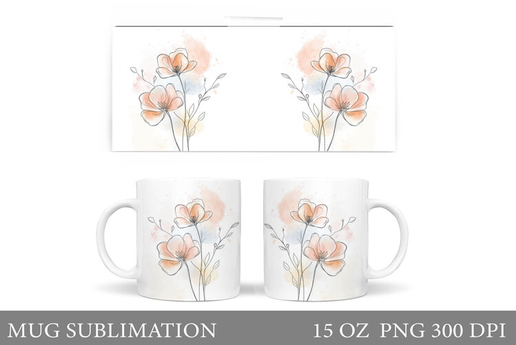 Flowers Mug Sublimation. Floral Mug Wrap Design example image 1