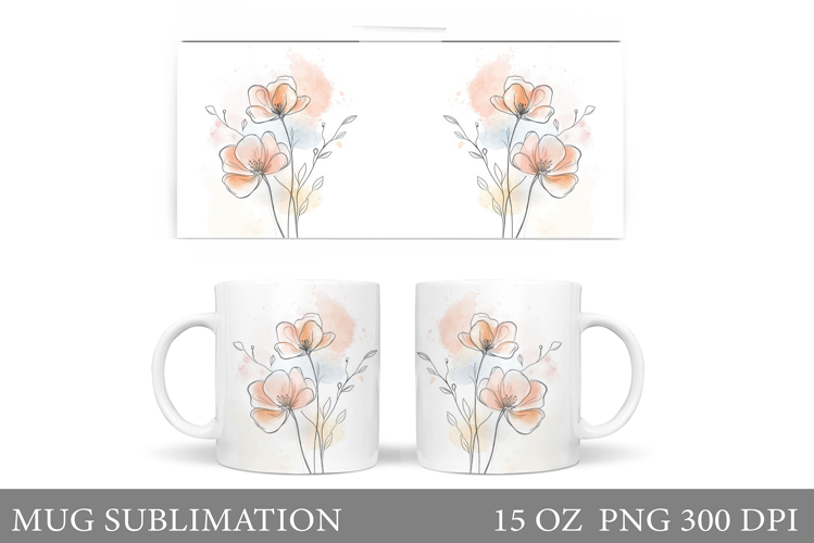 Flowers Mug Sublimation. Floral Mug Wrap Design