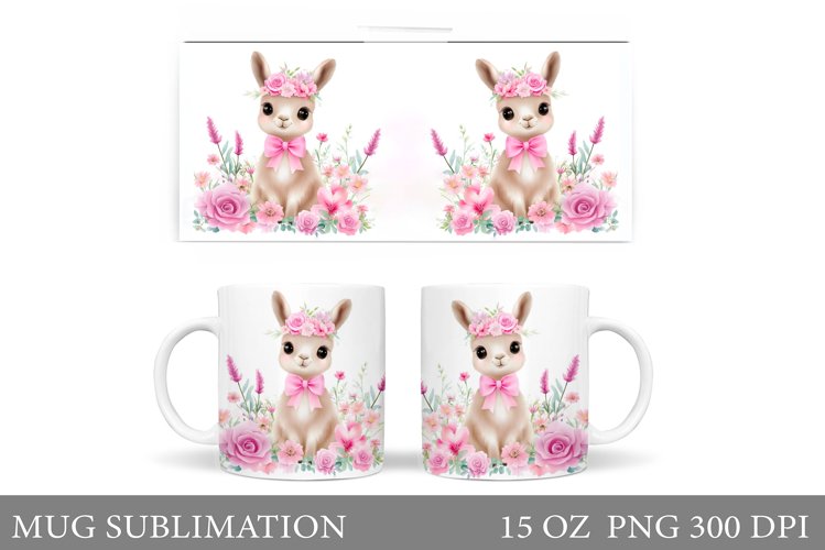 Cute Lama Mug Design. Lama Flowers Mug Sublimation