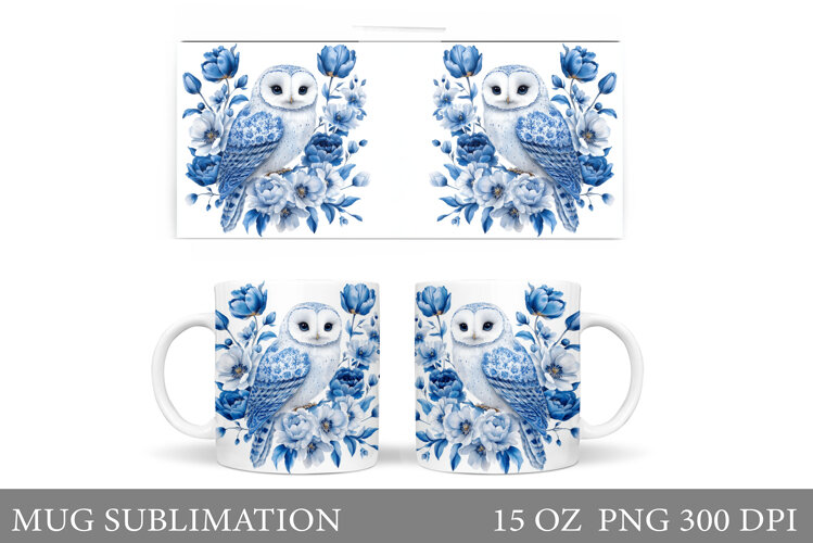 Owl Mug Sublimation. Owl Flowers Mug Design example image 1