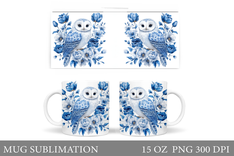 Owl Mug Sublimation. Owl Flowers Mug Design