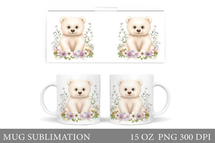 Cute Bear Mug Design. Bear Flowers Mug Sublimation example image 1
