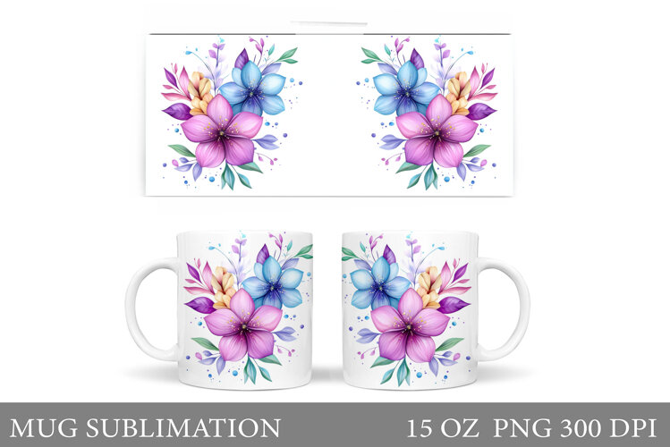Flowers Mug Sublimation. Floral Mug Wrap Design example image 1