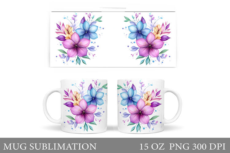 Flowers Mug Sublimation. Floral Mug Wrap Design
