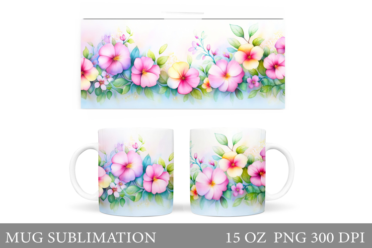 Floral Mug Sublimation. Flowers Mug Wrap Design