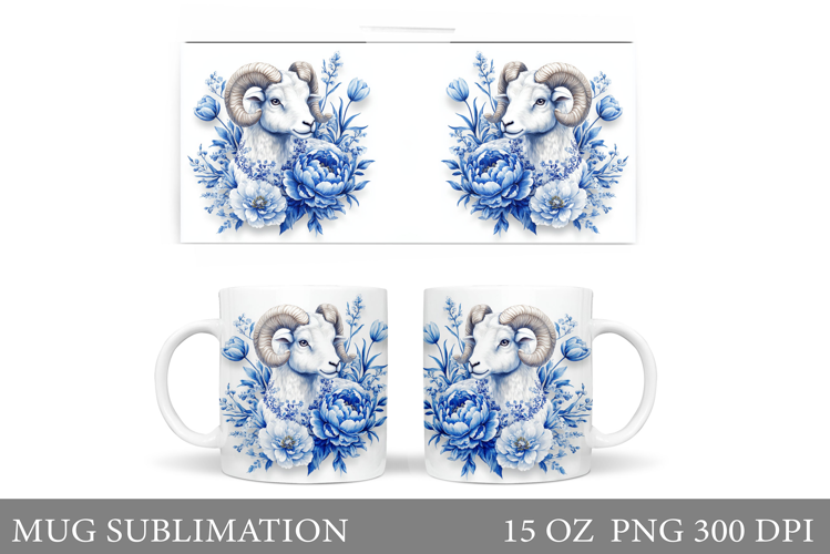 Ram Mug Design. Ram Flowers Mug Sublimation
