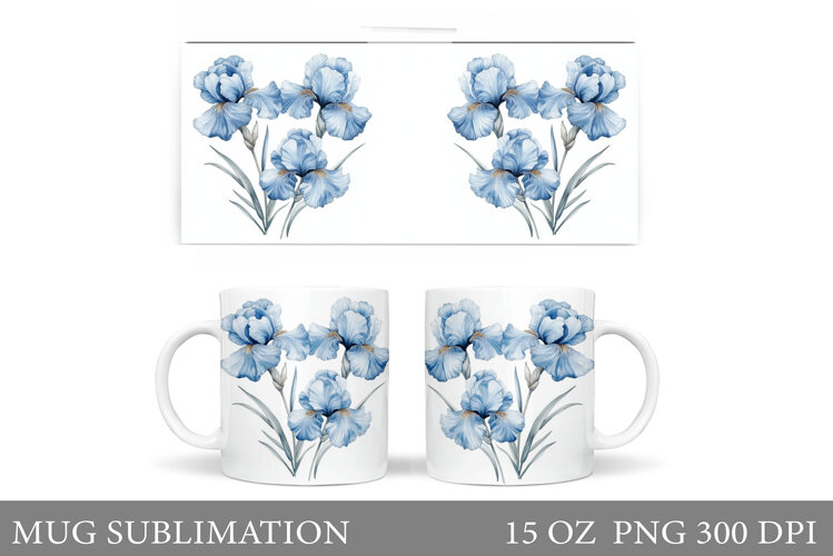 Irises Mug Wrap Design. Flowers Mug Sublimation example image 1