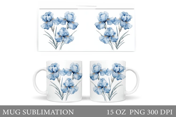 Irises Mug Wrap Design. Flowers Mug Sublimation