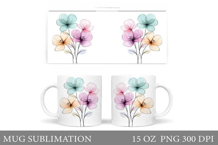 Flowers Mug Sublimation. Floral Mug Wrap Design example image 1