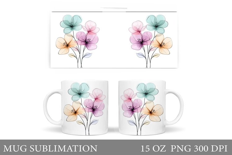 Flowers Mug Sublimation. Floral Mug Wrap Design