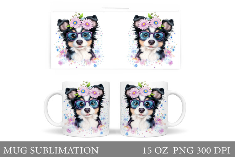Dog Mug Sublimation. Dog Flowers Mug Design example image 1