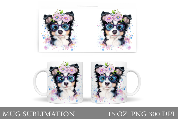 Dog Mug Sublimation. Dog Flowers Mug Design