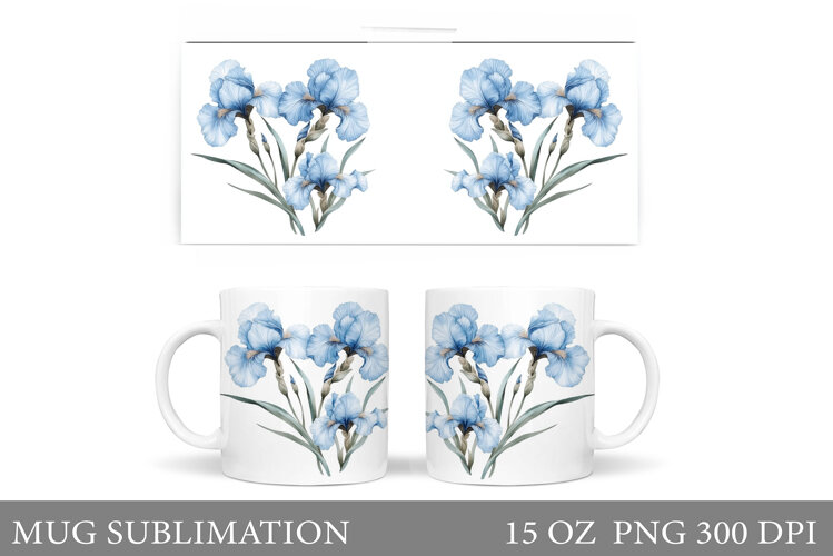Irises Mug Wrap Design. Flowers Mug Sublimation example image 1