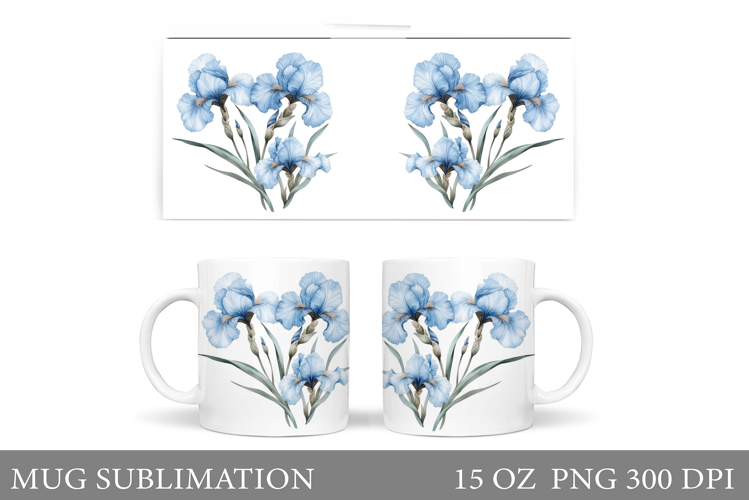 Irises Mug Wrap Design. Flowers Mug Sublimation