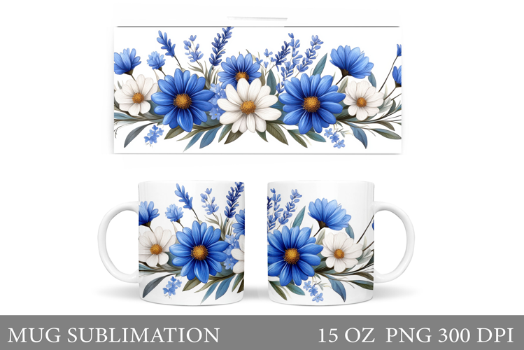Flowers Mug Sublimation. Floral Mug Wrap Design