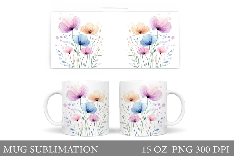 Floral Mug Sublimation. Flowers Mug Wrap Design