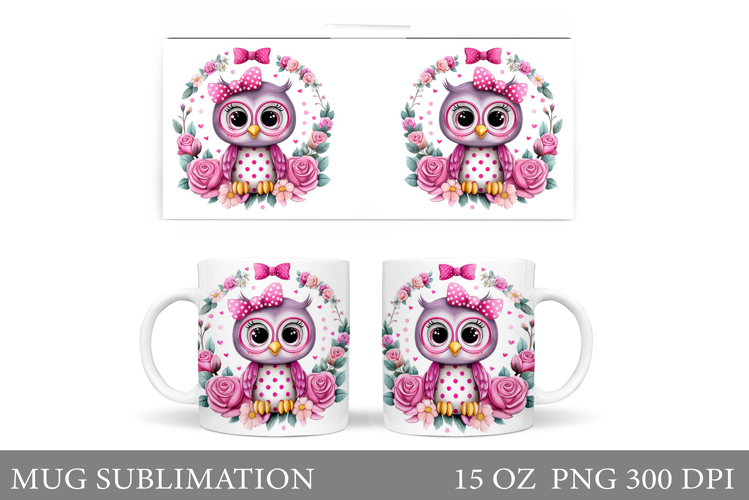 Cute Owl Mug Sublimation. Owl Flowers Mug Design