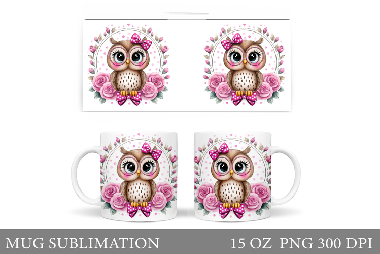 Owl Mug Sublimation. Owl Flowers Mug Design