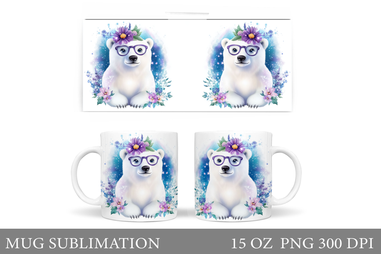 Polar Bear Mug Design. Cute Bear Sublimation