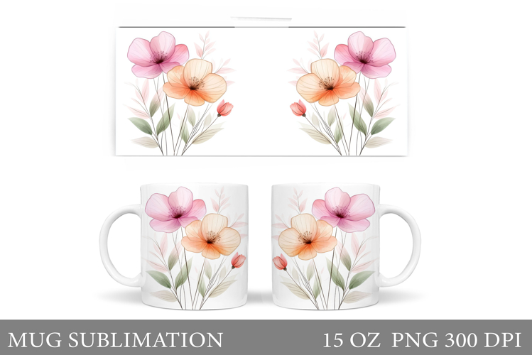 Floral Mug Sublimation. Flowers Mug Wrap Design