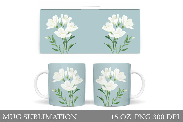 Flowers Mug Sublimation. Floral Mug Wrap Design example image 1