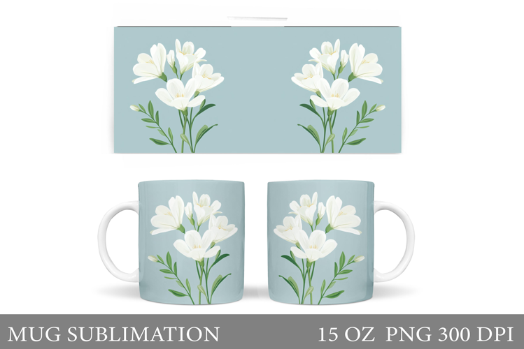 Flowers Mug Sublimation. Floral Mug Wrap Design