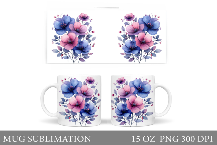 Flowers Mug Wrap Design. Wildflowers Mug Sublimation