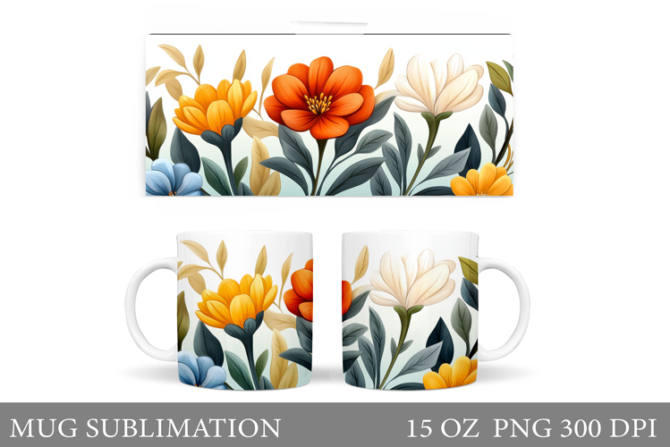 Flowers Mug Design. Floral Mug Sublimation