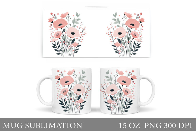 Flowers Mug Wrap Design. Wildflowers Mug Sublimation example image 1