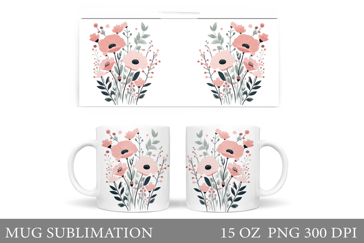 Flowers Mug Wrap Design. Wildflowers Mug Sublimation