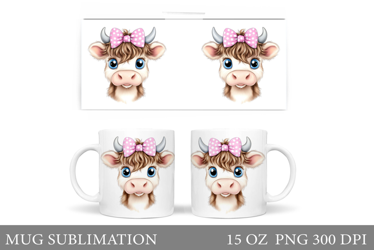 HighHighland Cow Mug Design. Cute Cow Mug Sublimation