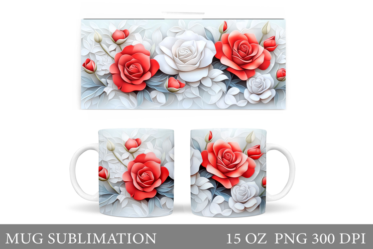 Roses Mug Sublimation. Flowers Mug Wrap Design
