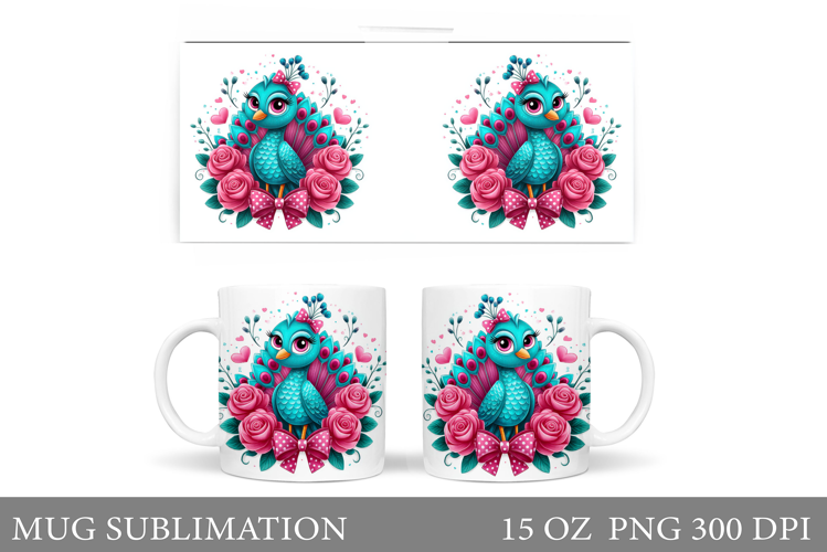Cute Peacock Mug Sublimation. Peacock Flowers Mug Design