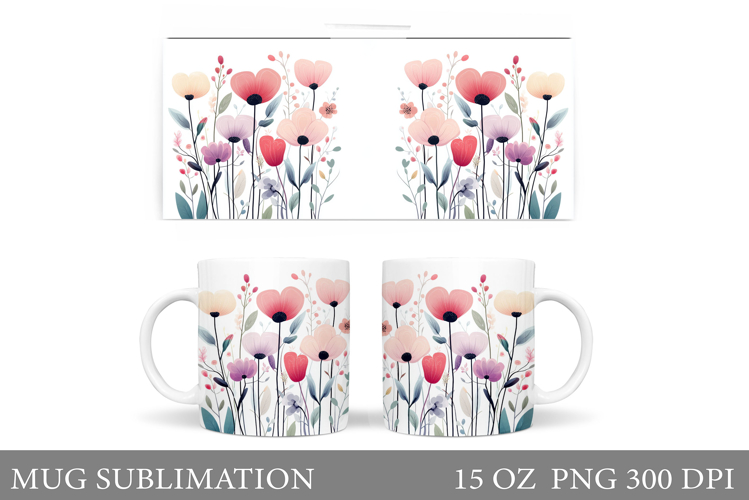 Flowers Mug Wrap Design. Wildflowers Mug Sublimation