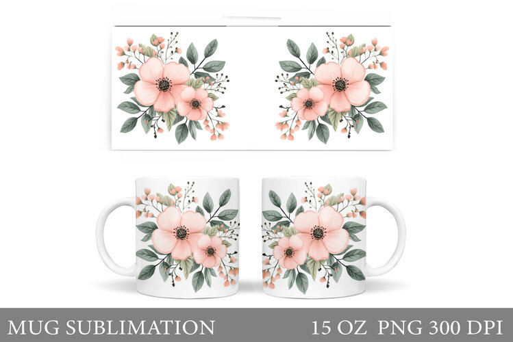 Floral Mug Sublimation. Flowers Mug Wrap Design example image 1