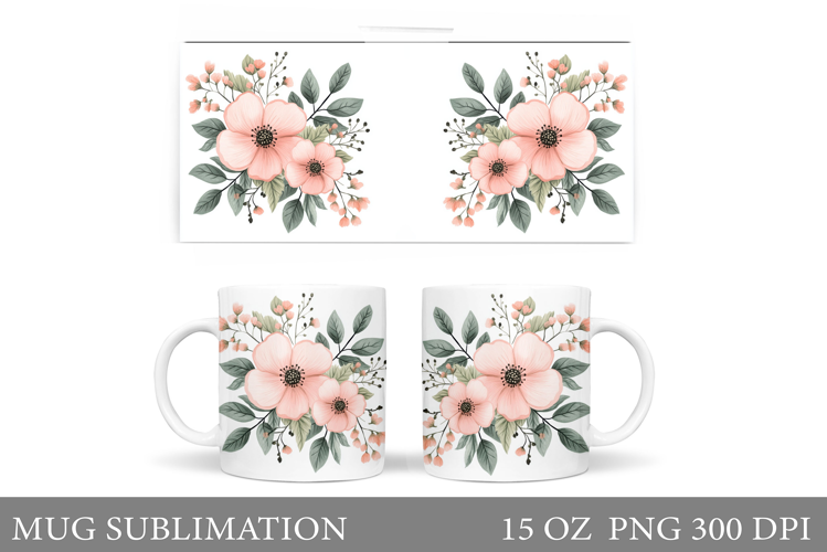 Floral Mug Sublimation. Flowers Mug Wrap Design