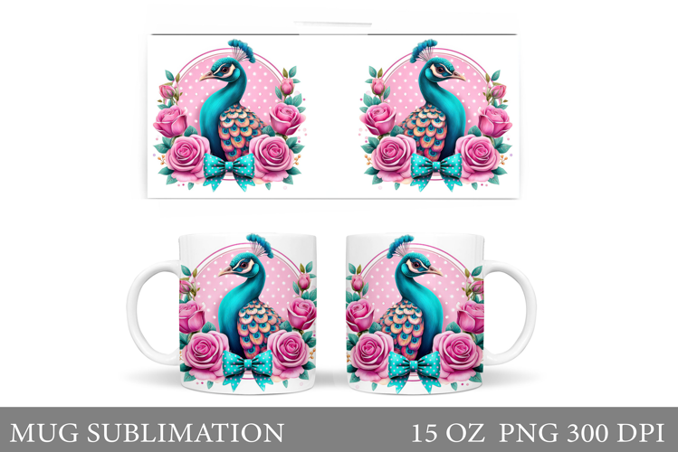 Cute Peacock Mug Sublimation. Peacock Flowers Mug Design