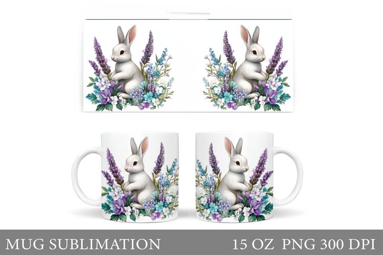 Cute Bunny Mug Wrap. Bunny Flowers Mug Design example image 1