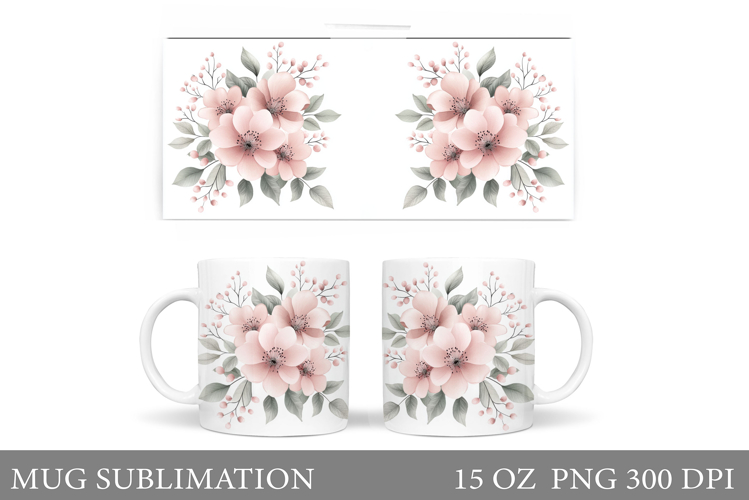 Floral Mug Sublimation. Flowers Mug Wrap Design