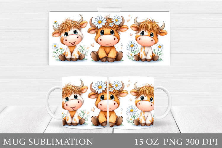Cute Cow Mug Sublimation. Cow Flowers Mug Wrap Design