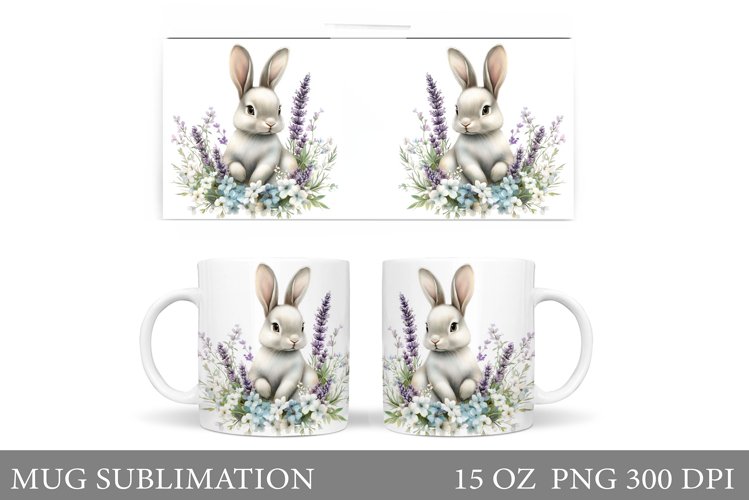 Cute Bunny Mug Design. Bunny Flowers Mug Sublimation example image 1
