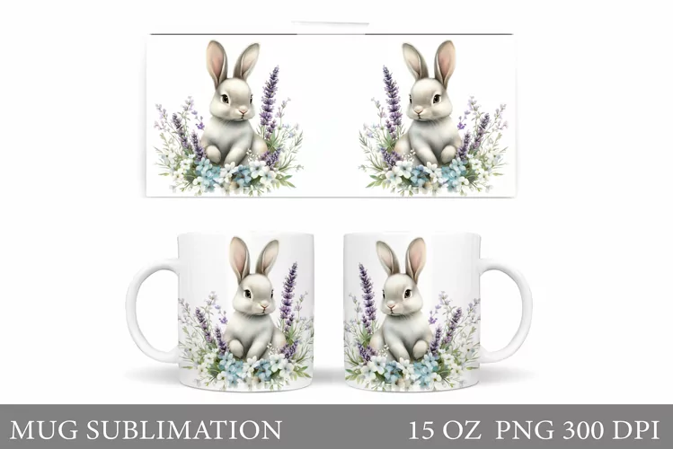 Cute Bunny Mug Design. Bunny Flowers Mug Sublimation