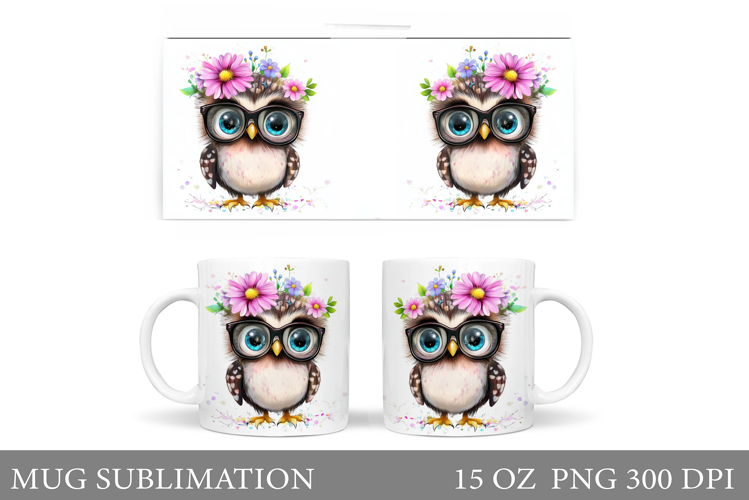 Cute Owl Mug Sublimation. Owl Flowers Mug Design