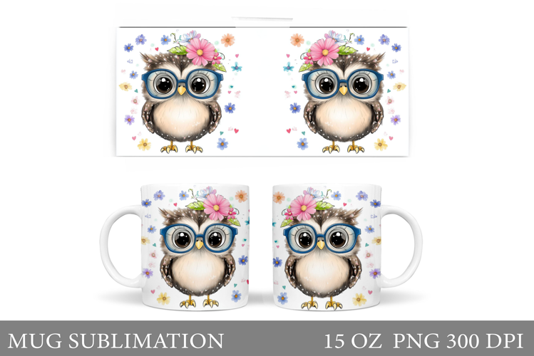 Cute Owl Mug Sublimation. Owl Flowers Mug Design