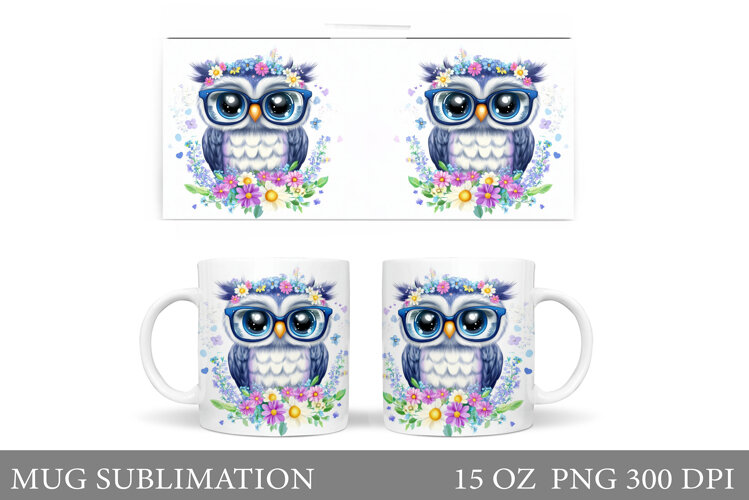 Owl Mug Sublimation. Owl Flowers Mug Design example image 1