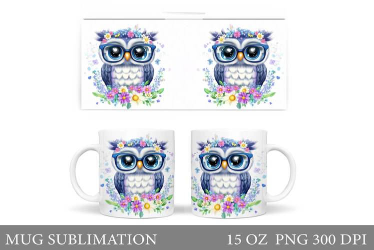 Owl Mug Sublimation. Owl Flowers Mug Design